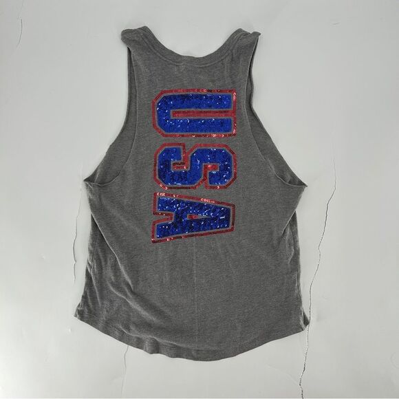 PINK Victoria's Secret Sequin Bling Grey Red and Blue Muscle Tank Size Medium - Picture 4 of 7